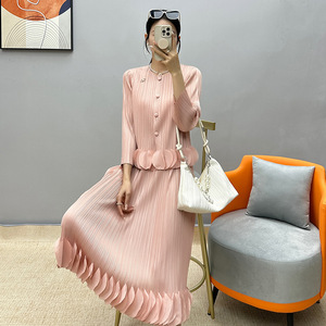 La nouvelle annonce automne et hiver tempérament à manches longues Tweed veste gilet et fesses enveloppé robe deux pièces ensemble - Product Image 1