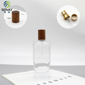 Botella de Perfume de Vidrio Transparente Cuadrada de 30ml/50ml/100ml, Portátil, con Tapa de Madera, para Rellenar Perfume, Venta al Por Mayor - Product Image 2