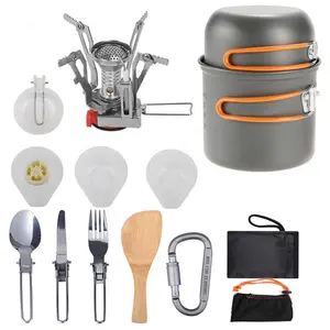 1-2 Người Đi Bộ Ngoài Trời Nấu Ăn Thiết Bị Cắm Trại Ngoài Trời Cắm Trại Cookware Với Bếp Lò