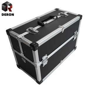 Grande capacité en aluminium noir Nail Art organisateur mode étui à cosmétiques fermeture ouverte Logo pour barbier stockage main <span class=keywords><strong>valise</strong></span> - Product Image 1