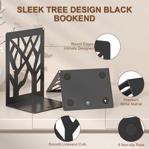 Set di Fermalibri in Metallo Moderno, Porta Libri da Scrivania a Forma di Albero Nero, Supporto Antiscivolo per Libri per <span class=keywords><strong>Casa</strong></span> <span class=keywords><strong>e</strong></span> Ufficio - Product Image 4