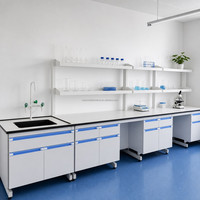Table d'appoint murale de laboratoire en bois et acier, résistante aux produits chimiques, avec 8 tiroirs, pour la R&D pharmaceutique, les hôpitaux et les écoles