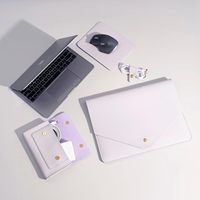 Funda para portátil de cuero PU de 13, 14 y 15 pulgadas con bolsa pequeña, alfombrilla de ratón y soporte para cordón, juego de oficina