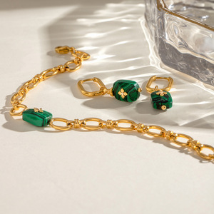 Yueli <b>Gold</b> Stainless Steel Malachite Earrings Women's Party Jewelry <b>Set</b> - Product Image 3