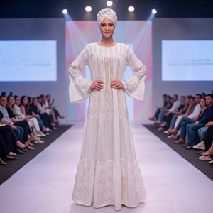 Vestido Kaftán Maxi de Algodón Blanco de Lujo con Bordado, Estilo Africano Dashiki con Encaje Floral y Mangas Abullonadas, Elegante para Ocasiones Especiales - Product Image 4