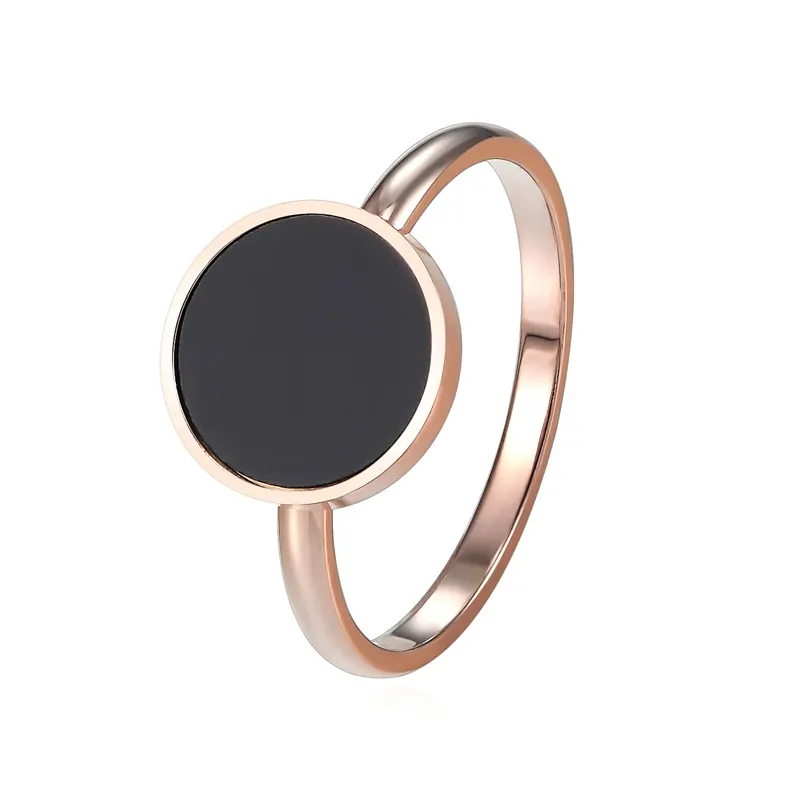 New Design Brand Ring For Women Stainless Steel Black Enamel Ring Three Wide Rose Gold Color Beauty Anillos Female Rings Jewelry