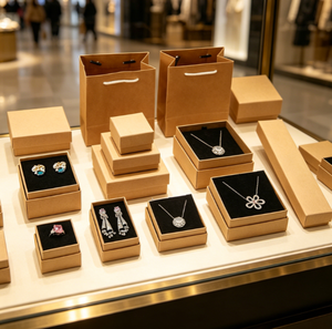 Boîtes à bijoux en papier kraft de qualité supérieure avec doublure en velours et éponge, revêtement UV, sacs cadeaux assortis pour la vente au détail et les cadeaux - Product Image 3