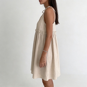 <span class=keywords><strong>Abito</strong></span> <span class=keywords><strong>in</strong></span> <span class=keywords><strong>Lino</strong></span> <span class=keywords><strong>Beige</strong></span> Personalizzato per Donne con Spalline Annodate, Stile Boho Casual per Vacanze Estive <span class=keywords><strong>in</strong></span> Spiaggia - Product Image 2