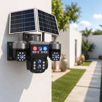 Caméra de surveillance solaire PTZ COSFLOW avec 4 objectifs, couleur intégrale, alarme, IP65, résistante aux intempéries, panneau solaire 8W, stockage sur le cloud