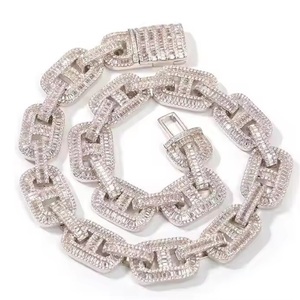 Baguette de plata de último diseño, cadena cubana de moissanita helada redonda, joyería fina de lujo, Material principal de oro amarillo para colección - Product Image 4