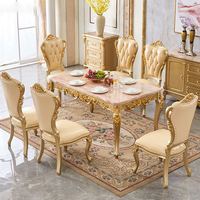 Combinaison table et chaises de salle à manger d'hôtel en marbre de style européen, tout en bois massif sculpté, pour 6 à 8 personnes, luxe léger