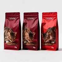 Sac de nourriture pour chat imprimé sur mesure en usine, série rouge, pochette à huit soudures latérales avec fermeture éclair refermable pour 5 kg de nourriture pour chat