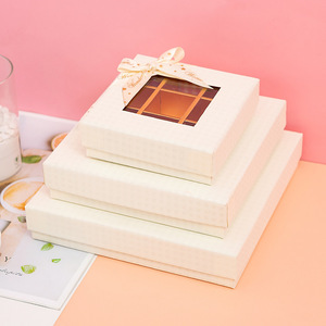 Luxury UV Coated Elegant Food Safe Chocolate <b>Paper</b> <b>Packaging</b> Box with Transparent Window Dessert Gift Box and Bow - Product Image 2