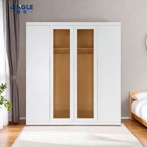 Armoire minimaliste blanche à 4 portes métalliques avec porte vitrée, grande capacité, penderie pour chambre à coucher avec tringle de suspension, mobilier de maison - Product Image 3