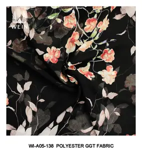 WI-E03 Morden thiết kế thoáng khí nền đen hoa lớn satin in ấn vải cho áo sơ mi & áo cánh