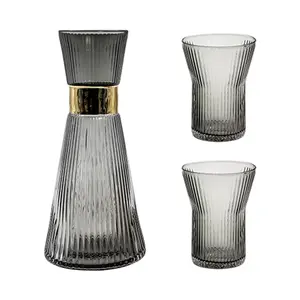Unique High Ball Vintage Ribbed Juice Cocktail Whiskey Glass and Glass Liquor Decanter Set solid color for Wedding Party