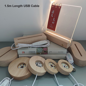 USb pil işletilen 3D gece işık yuvarlak Roval ahşap taban akrilik kristal Galaxy cam küp Led gece lambası ahşap taban - Product Image 3