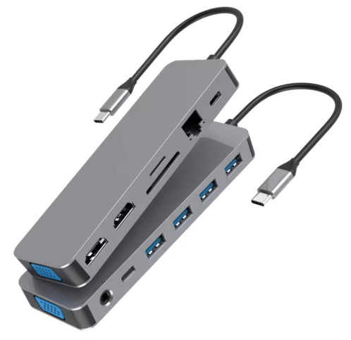 12 in 1 Type C Docking Station for Laptop Computers with DP Dual HD 4K60HZ 3 Monitors Display Ports USB 3.0 USB C Charging Hub