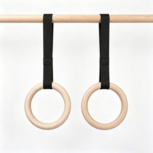 Anillas de Gimnasia de Madera con Correa Ajustable, Logotipo Personalizado, Tamaños de 28 mm y 32 mm, Equipo de Gimnasia para Ejercicios de Fuerza del Core - Product Image 4