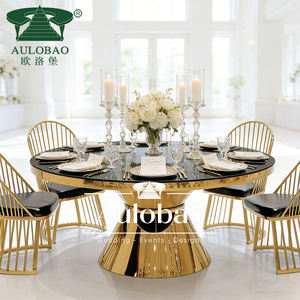 Table de banquet en verre pour mariage avec base en acier inoxydable doré pour événements - Product Image 3