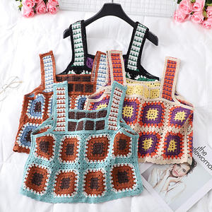 Fábrica personalizada <span class=keywords><strong>Granny</strong></span> Square Crochet Knit Bikinis Cover Ups sin mangas Crop Tops Ropa de playa - Product Image 1