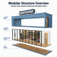 Conteneur de 40 pieds modulaire et portable, transformable en mini-marché, kiosque, boutique de détail, stand d'épicerie éphémère ou supermarché conteneurisé pour le transport