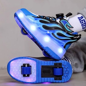 Chaussures à roulettes LED à deux roues pour garçons et filles, populaires, rechargeables, imperméables, respirantes, avec amorti en maille, pour étudiants - Product Image 2