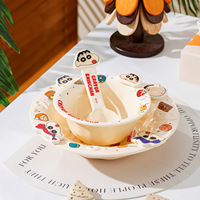 Service de table en céramique Crayon Shin-chan, motif horloge, bol, assiette, tasse, cuillère, vaisselle en porcelaine mignonne pour la maison, cadeau