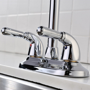 Rubinetto per <span class=keywords><strong>Lavabo</strong></span> <span class=keywords><strong>Bagno</strong></span> in Acciaio Inox con Doppia Maniglia, <span class=keywords><strong>2</strong></span> Fori, 4 Pollici, Acqua Calda e Fredda - Product Image 3