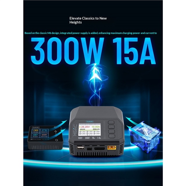 ToolkitRC M6AC 300W 1S-16S 15A Multi-function Smart Balance Charger with No Ports for Drone and Model Plane