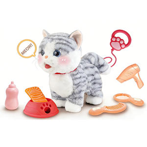 Elektrikli Peluş Evcil Hayvan Yavru Kedi, Tasma, Mama Kabı ve Aksesuarları ile - Müzik, Konuşma, Yürüme, Dil Yalama ve Sarılma Özellikleri - Product Image 1