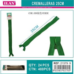 Fermeture éclair verte Ilan 25 cm invisible pour vêtements et travaux manuels - Product Image 2