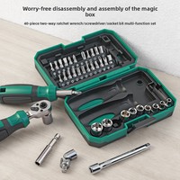 Ensemble d'outils multifonctionnel de 40 pièces en acier au chrome-vanadium, clé à douille, embout de tournevis, mini clé à cliquet, couple élevé