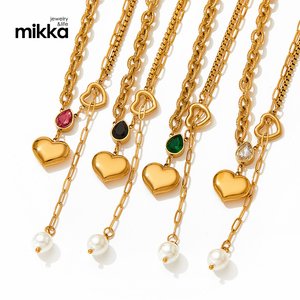 <span class=keywords><strong>Grossiste</strong></span> pendentif en forme de cœur en zircon, conception de perles, chaîne articulée en acier inoxydable, bijoux fins pour femmes, collier pour filles - Product Image 3