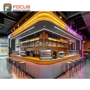 Integrated Cafe Service Counter Laminate Wood Finish Accessory Display Area Roastery Service Counter - Product Image 2