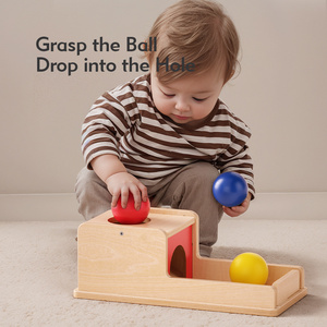 ของเล่นไม้มอนเตสซอรี่สำหรับเด็กทารก <span class=keywords><strong>0</strong></span>-<span class=keywords><strong>1</strong></span> <span class=keywords><strong>ปี</strong></span> ฝึกการรับรู้ความคงทนของวัตถุ กล่องใส่ลูกบอล 3 ลูก - Product Image 3