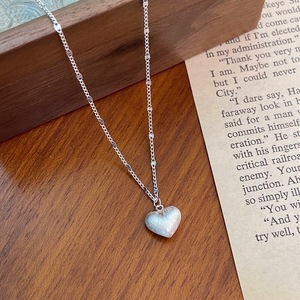 Collana a Cuore Semplice e Dolce in Stile Ins, Design Spazzolato in Argento Puro, Gioiello Trendy da Donna con Catena per Clavicola - Product Image 4