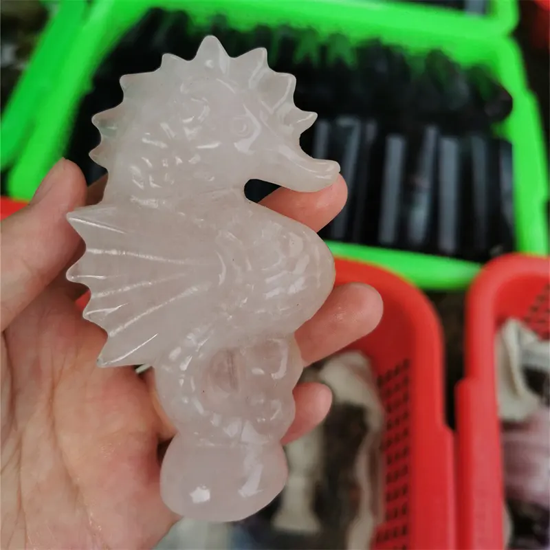 Hot Sale Hand carved Natural Crystal Carvings Sea Horse Quartz Stones For Decoration