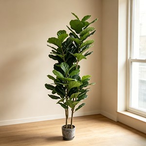 Fiddle-leaf fig – Modern Faux Green <b>Plant</b> for Living Room Decor - Product Image 5