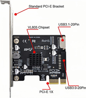 5Gbps PCIE USB 3.0 Carte PCI Expree PCI-E vers USB3 Type-E 19P Carte d'extension Type-C Adaptateur de contrôleur de panneau avant pour carte mère