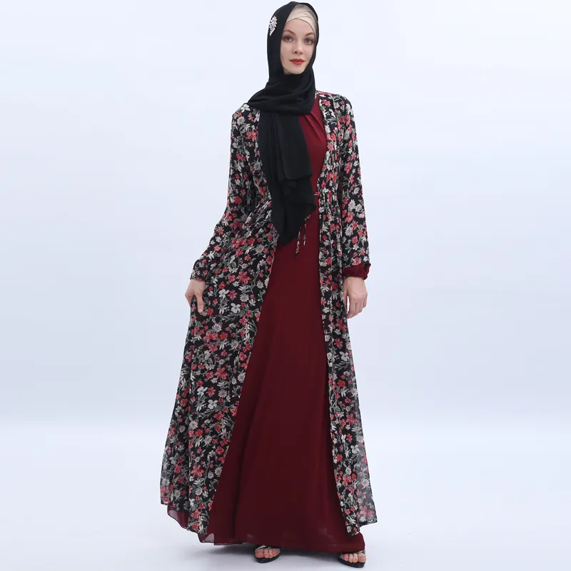 Baju Wanita Sifon Muslim, Baju Wanita Maxi Sifon Modis Motif Bunga Ceri, Abaya Arab Saudi