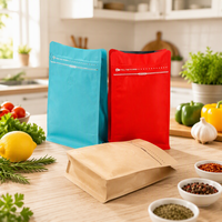 Sachet en papier kraft à soufflet avec valve et fermeture auto-adhésive pour café en grains, aliments pour animaux et emballage de sucre