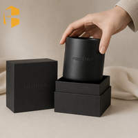 Pot à bougie en céramique douce au toucher FUBEI LIVING, taille personnalisée, logo en relief, conteneur noir mat avec boîte cadeau, récipient à bougie OEM