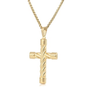 yunnique Stainless Steel <b>Cross</b> Pendant Necklace Gold Color Geometric Design 60cm <b>Chain</b> Gift Jewelry - Product Image 1
