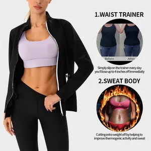 Sauna takım kilo kaybı spor Fitness setleri zayıflama vücut şekillendirici egzersiz ter ceket Hoodie ile Tops