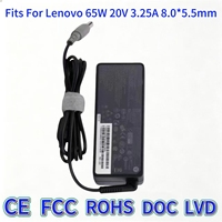 Chargeur de remplacement 20V 3.25A 65W à connecteur long de 8.0mm compatible avec les séries Lenovo ThinkPad