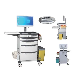 Nursing Mobile Workstation Gas Lift Computer Trolley Hospital Medical Computer Cart With Drawer