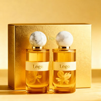 Flacon de parfum cylindrique transparent de luxe personnalisé, vide, 30 ml, 50 ml, 100 ml, avec couvercle sphérique et emballage en boîte
