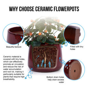 Livraison gratuite depuis les États-Unis, livraison rapide en 3 jours, pot de fleurs en céramique rouge fait main, lot de 4, écologique, pour extérieur et jardin - Product Image 3