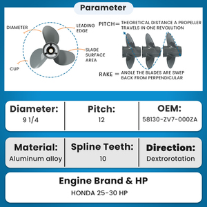 Cánh quạt phía ngoài cho Honda 25HP 30HP 9 1/4*12 thuyền động cơ Hợp kim nhôm vít 3 lưỡi 10 spline tàu biển động cơ phần - Product Image 2